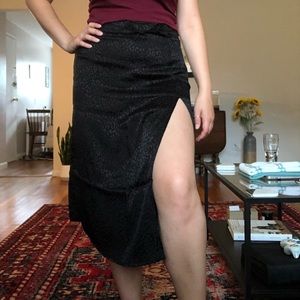 Black Satin Cheetah Print Midi skirt